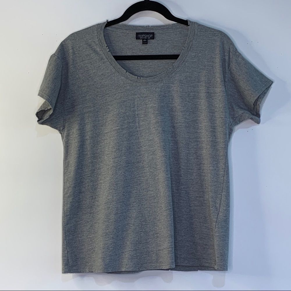 Topshop gray distress T-shirt women’s 8276 - Picture 2 of 9